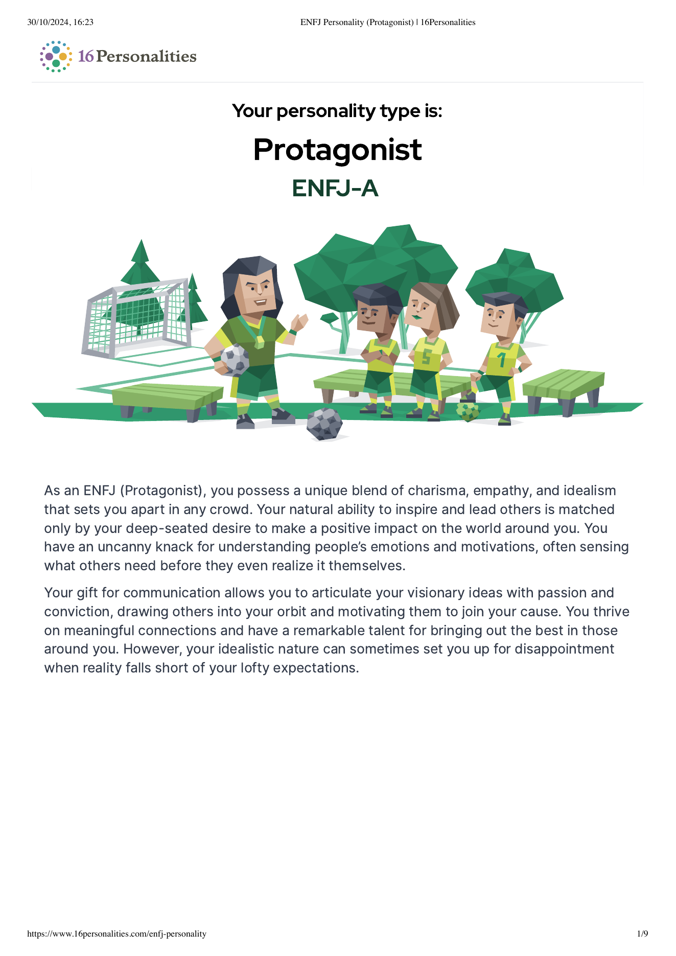 ENFJ-A personality report preview